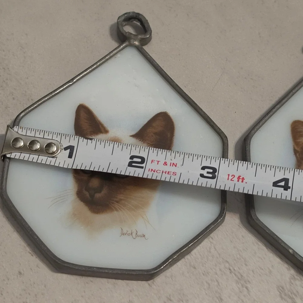 Hand Painted Cat Suncatchers Glass Window Ornament Siamese Tabby Set of 2